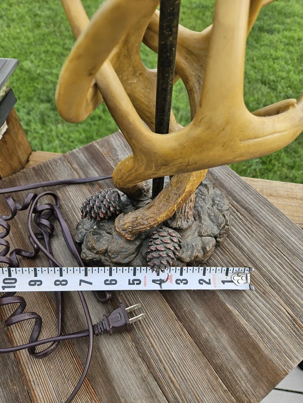 Rustic Cabin Deer Antler Table Lamp Pinecone Accent Faux Wood Base Western Lodge